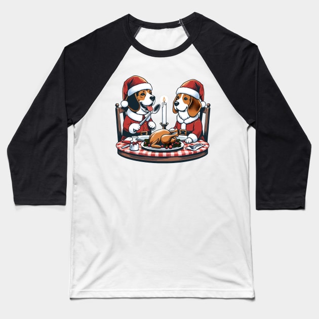 Beagle Dogs Christmas Meal Baseball T-Shirt by Graceful Designs